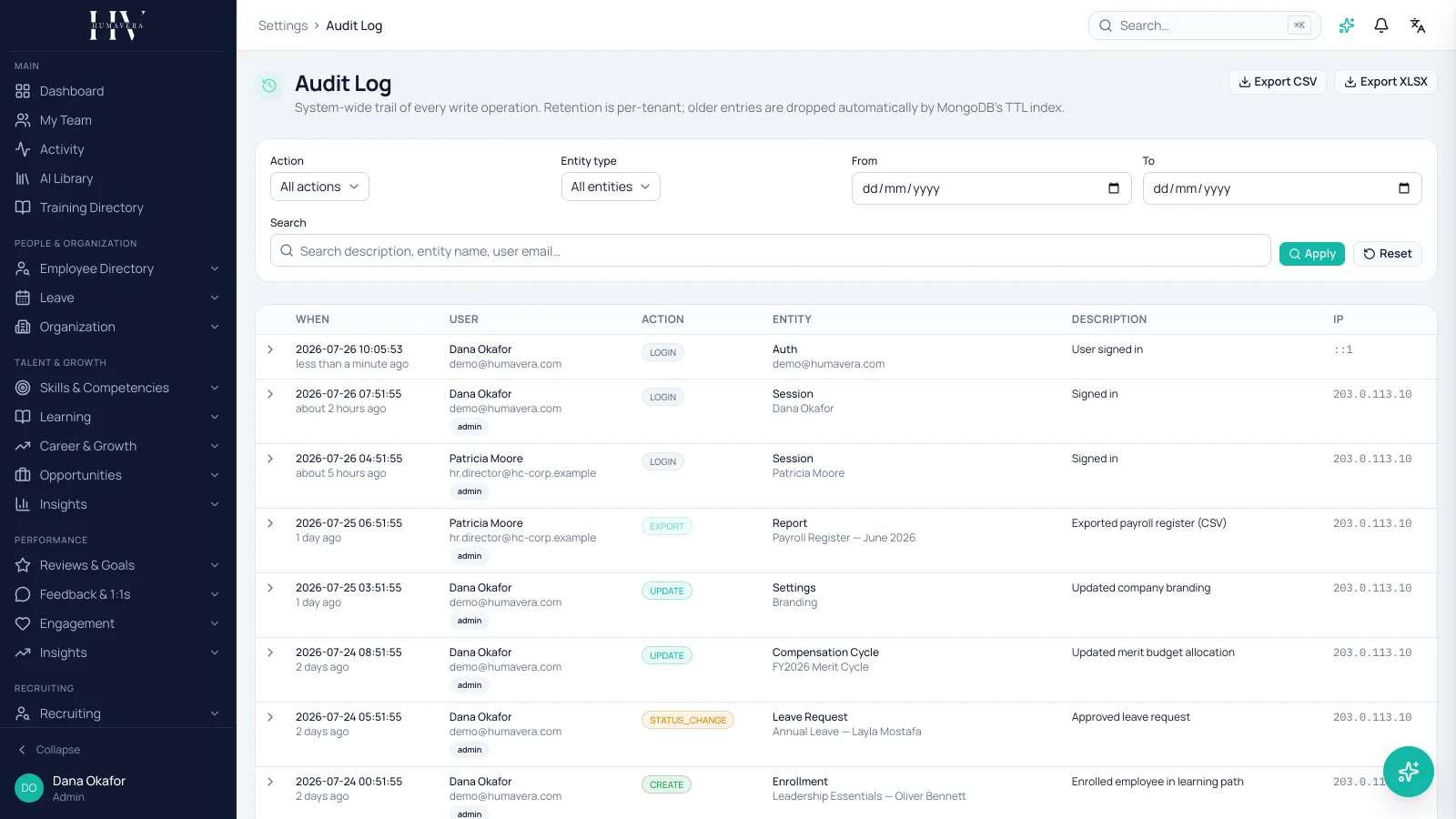 DATA RESIDENCY — Humavera product screenshot