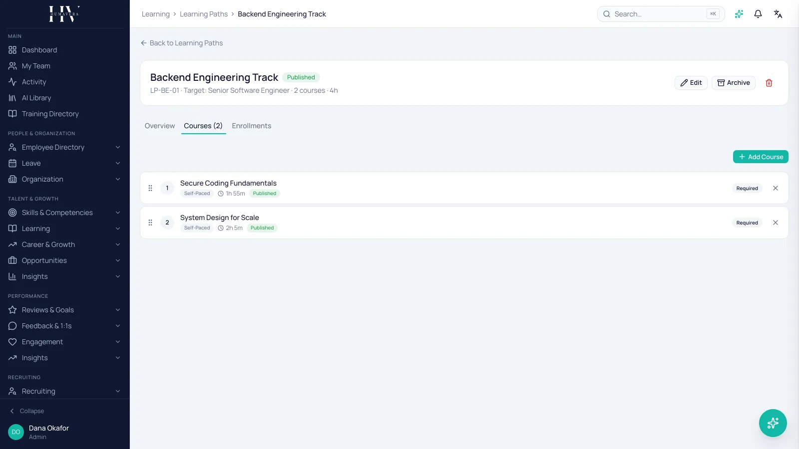 LEARNING PATH · E. REED — Humavera product screenshot