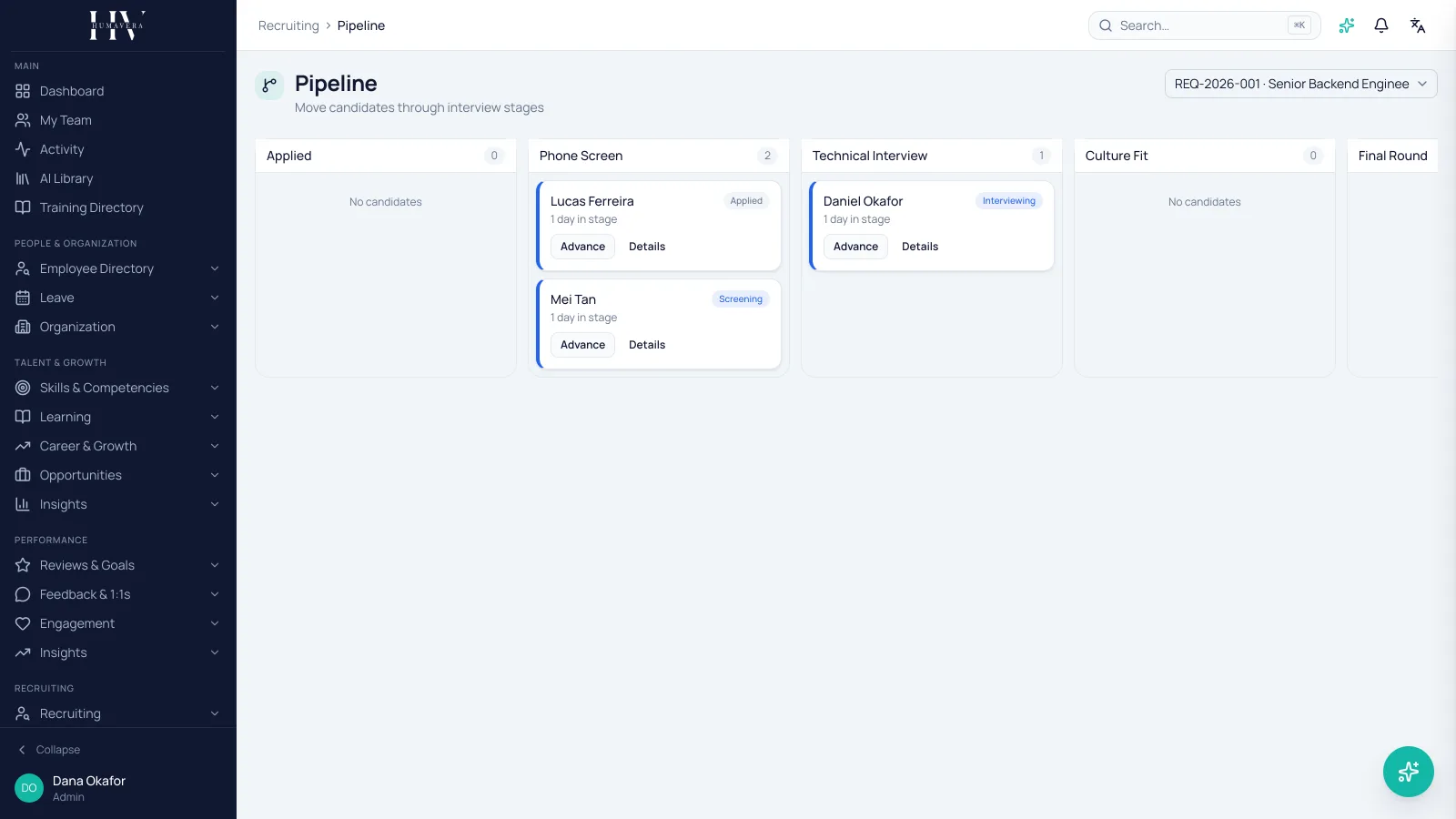 CANDIDATE COMPARISON — Humavera product screenshot