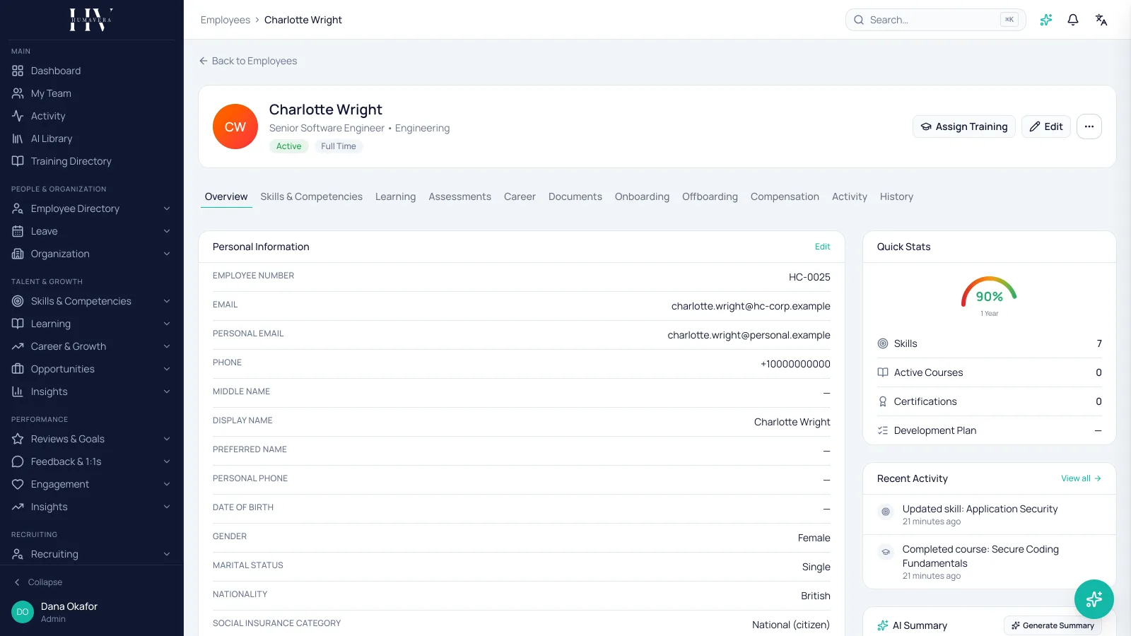 EMPLOYEE RECORD · E. REED — Humavera product screenshot