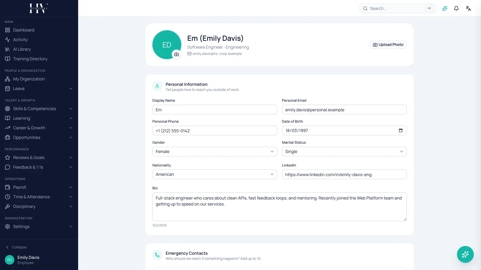 MY WORKSPACE · DAY 1 — Humavera product screenshot